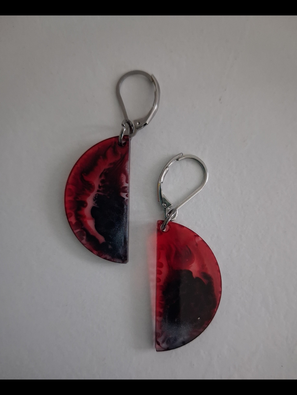 Red and Black Half-Moon Resin Dangle Earrings